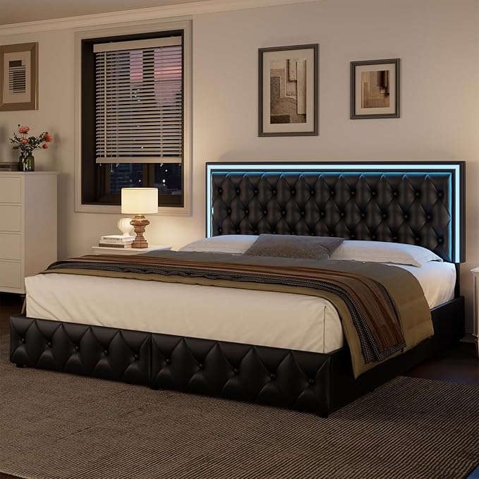 Keyluv Queen Upholstered LED Bed Frame - Image 7