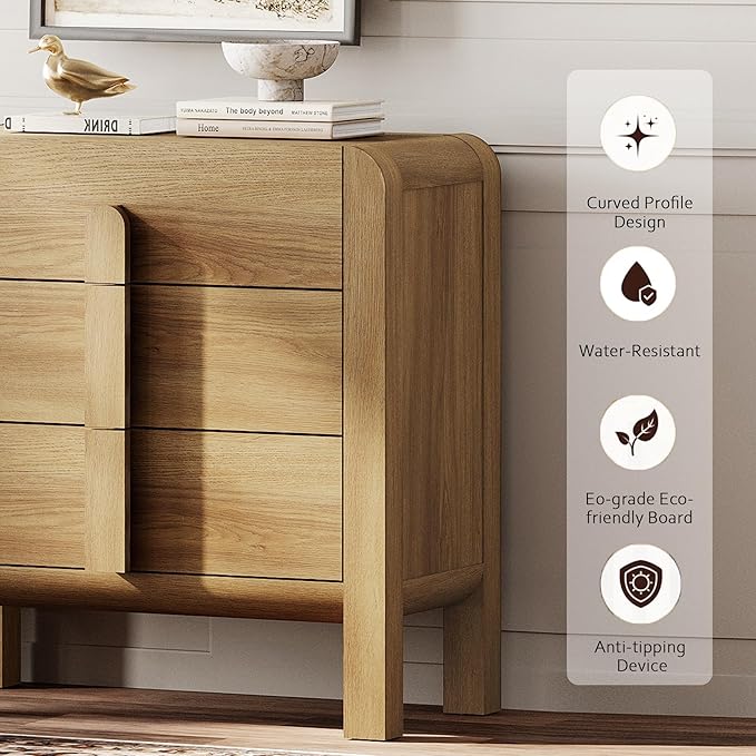 WAMPAT Modern 3 Drawer Nightstand, 31.5" Tall Nightstand - Image 6