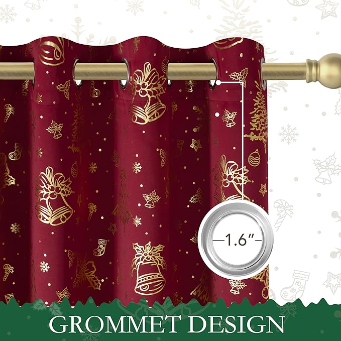 NICETOWN 2 Panels Christmas Red Curtains 52 x 63 Inch - Image 3
