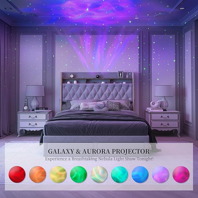 King LED Bed Frame with Storage Drawers, Velvet Upholstered Platform Beds with - Image 4