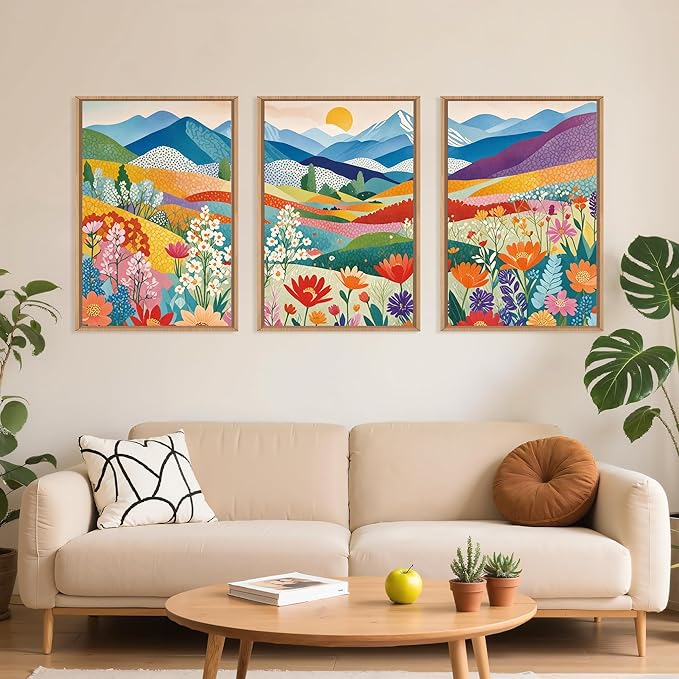 LHIUEM Large Abstract Mountain Flower Framed Canvas Wall Art, Colorful - Image 2