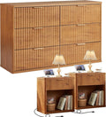 LEYAOYAO 48" Wide Fluted Dresser and 1 Drawers 23" Nightstand Set of 2 by LEYAOYAO-Findtheshiningpointofyourideallife%EF%BC%81