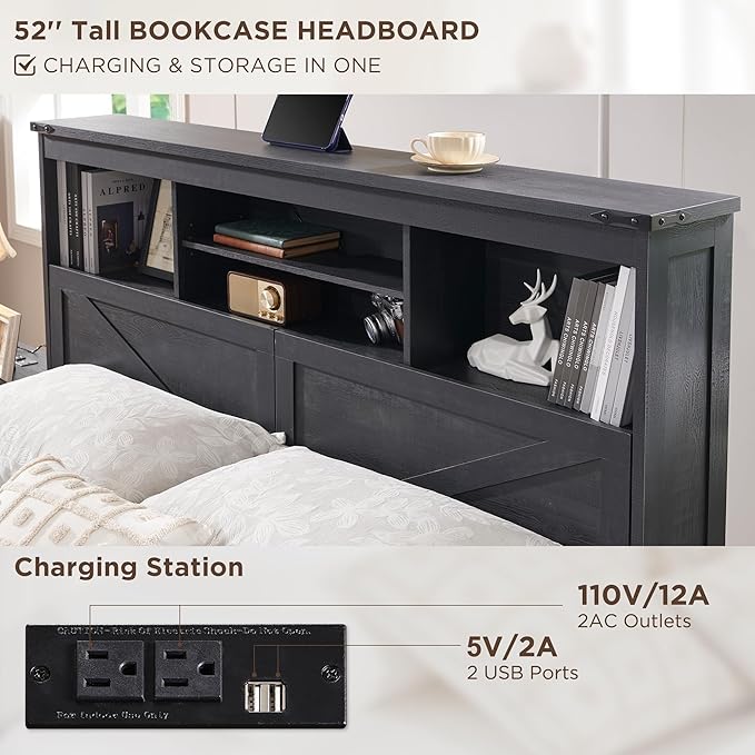 ACCOHOHO Queen Size Wood Bed Frame Farmhouse - Image 4