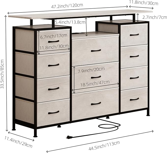 LUMTOK 11 Drawers Dresser with Fabric Drawers, Charging Station, LED Lights and - Image 3