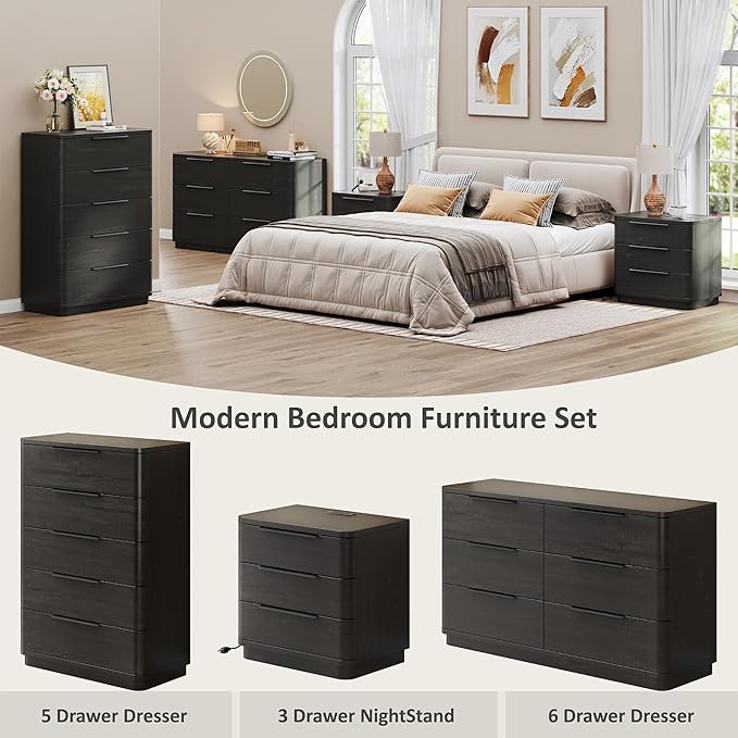 5 Drawer Dresser for Bedroom, Curved Profile Design, Wooden Closet - Image 5