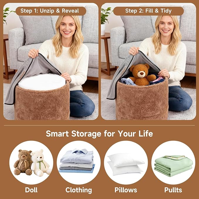 Tiita Pouf Ottoman and Foot Rest, Round Foam Stuffed Floor Pouf - Image 7