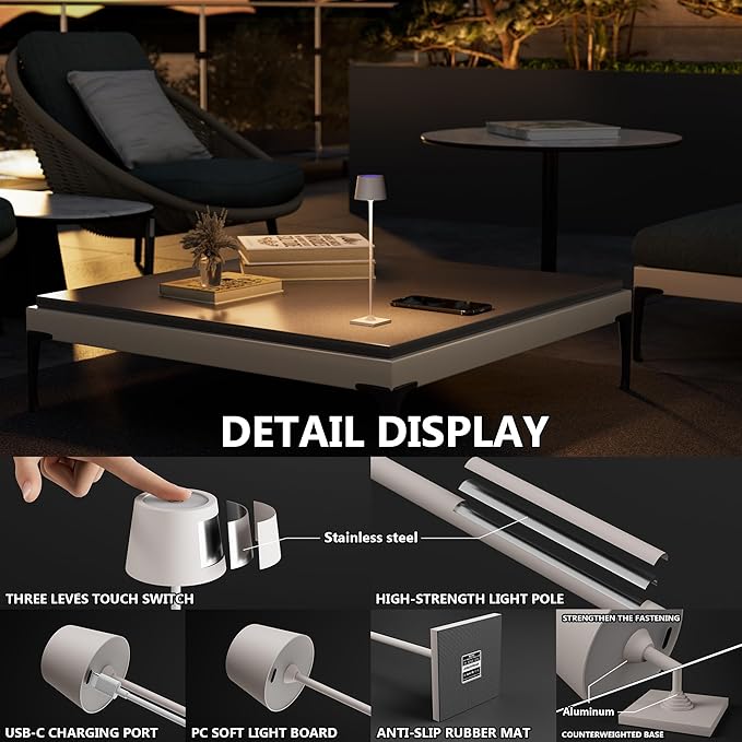 Modern LED Color-Changing Cordless Table lamp, 7 Colors, metal Shade, Touch - Image 3