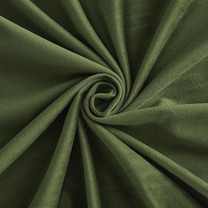 RYB HOME Olive Green Velvet Curtains 102 inches, Back Tab Soft Fabric Room - Image 5