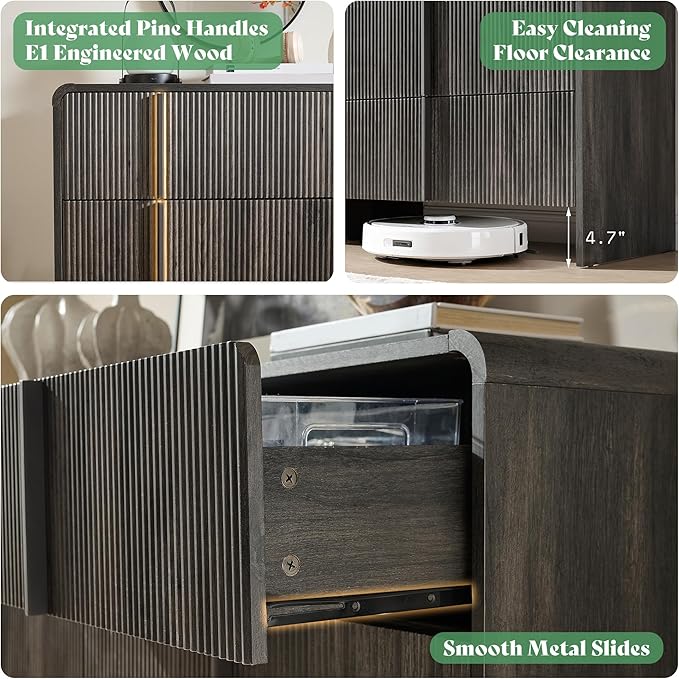 AMERLIFE Fluted 5 Drawer Dresser, Rounded Corners & Anti-Tip Design, Wood - Image 5