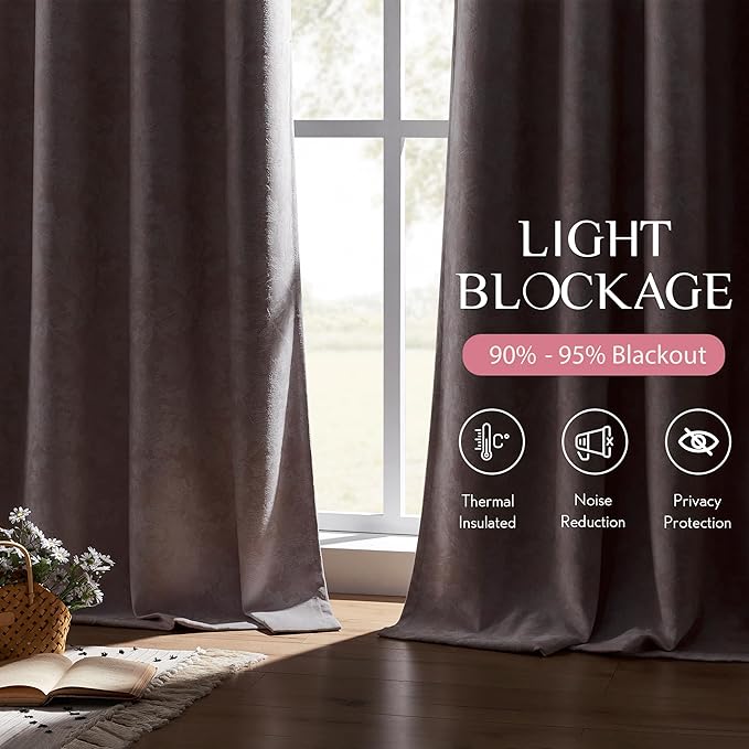 Beauoop Pink Floral Jacquard Blackout Curtains 120 Inches Long 2 Panels - Image 4