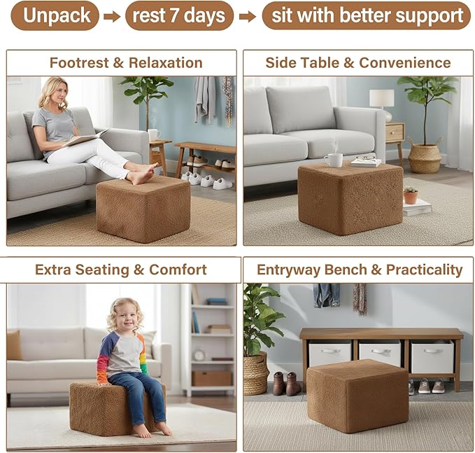 Tiita Pouf Ottoman and Foot Rest, Square Foam Stuffed Floor Pouf - Image 2