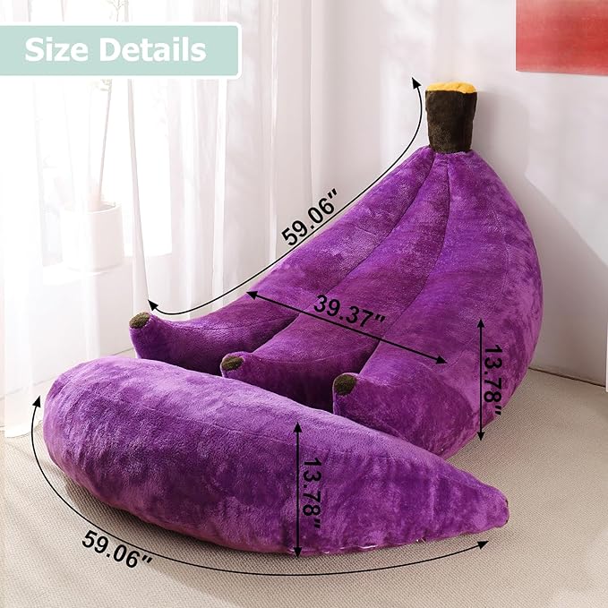Banana Bean Bag Chair with Ottoman, Floor Sofa Bed with Footrest, Comfy - Image 2
