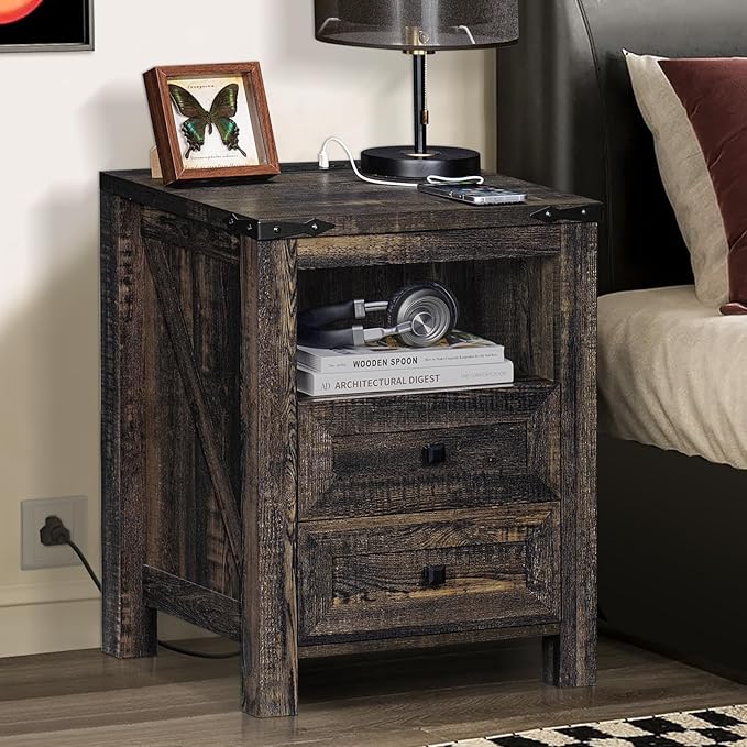 Joaxswe Nightstand with Charging Station and USB Port, Farmhouse Side End Table - Image 7