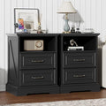 Nightstand with Charging Station Set of 2, Farmhouse Wood Small Dresser by Thacuok