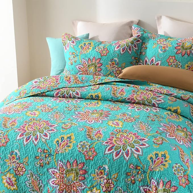 Cotton Bedspread Quilt Sets Reversible Bedding Coverlet Sets Comforter Paisley - Image 2