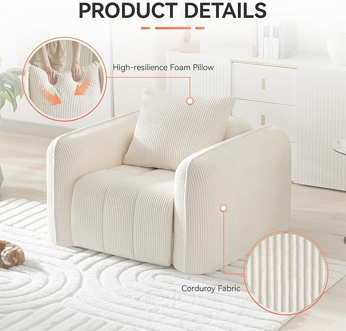 Oversized Boneless Corduroy Accent Chair, Comfy Deep Seat Armchair - Image 4