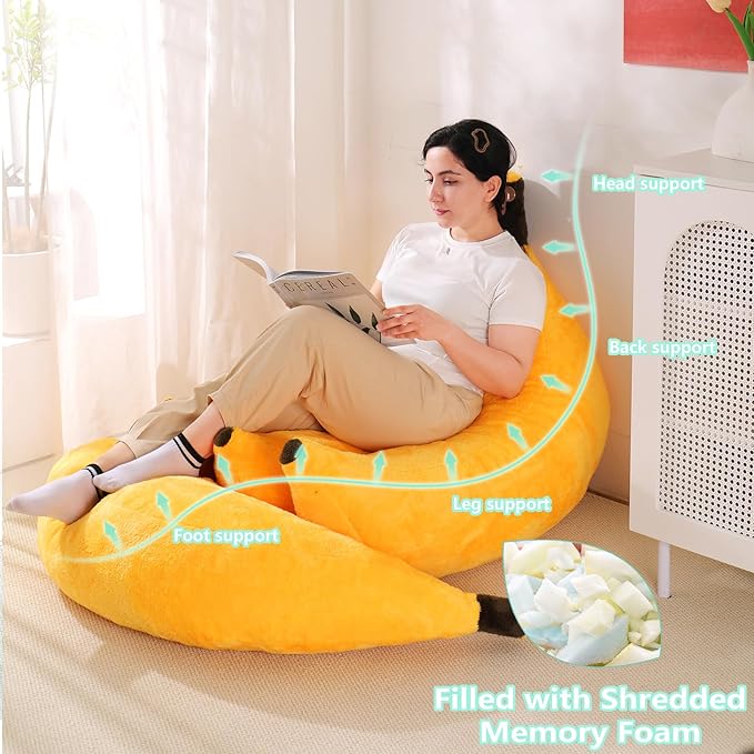 Banana Bean Bag Chair with Ottoman, Floor Sofa Bed with Footrest, Comfy - Image 3