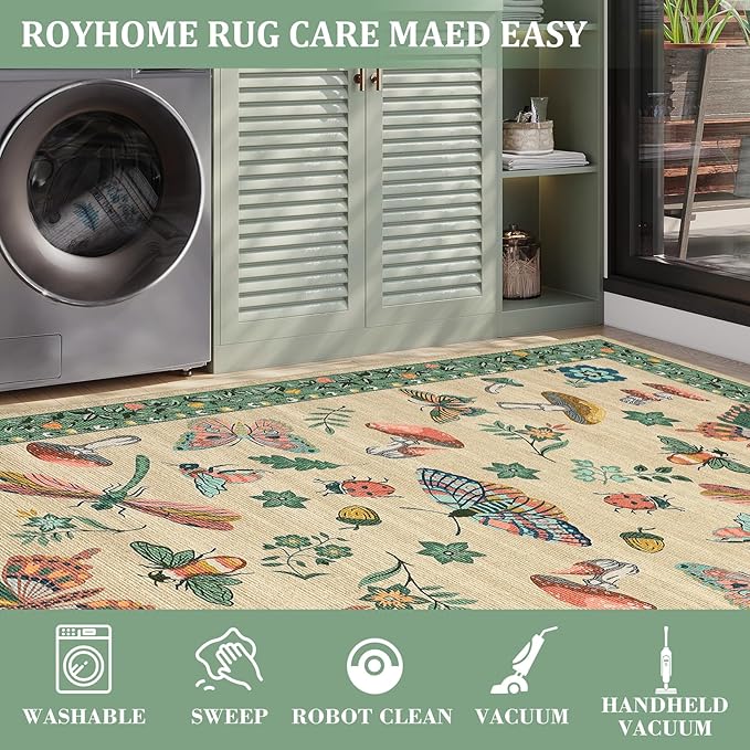 Mushroom 3x5 Area Rug Washable Non-Slip Small Indoor Rugs - Image 5