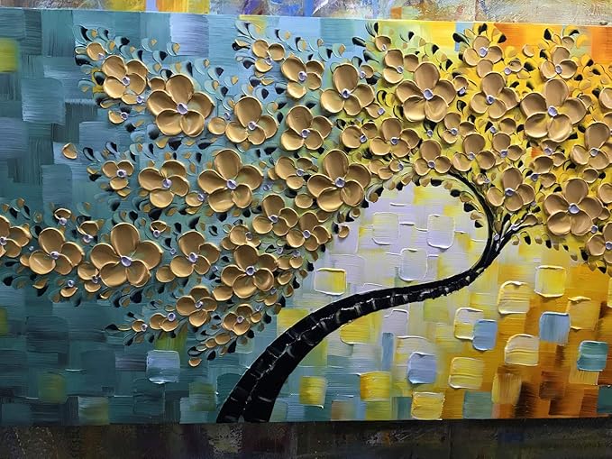 YaSheng Art -100% Hand Painted 3D Golden Flowers Contemporary Art Oil Painting - Image 6