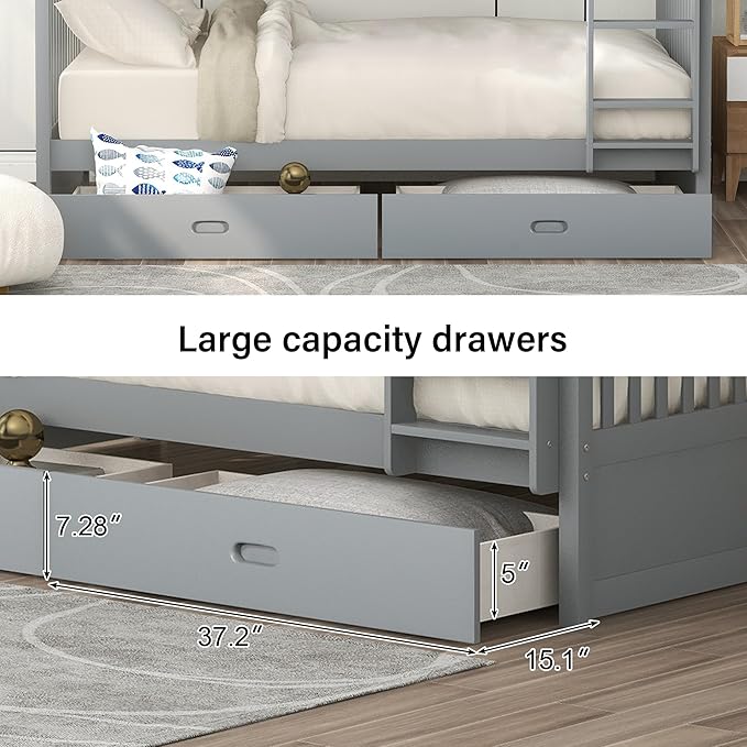 Merax Wood Bunk Bed with Drawers, Convertible Wood Bunk Bed with Ladders and - Image 4
