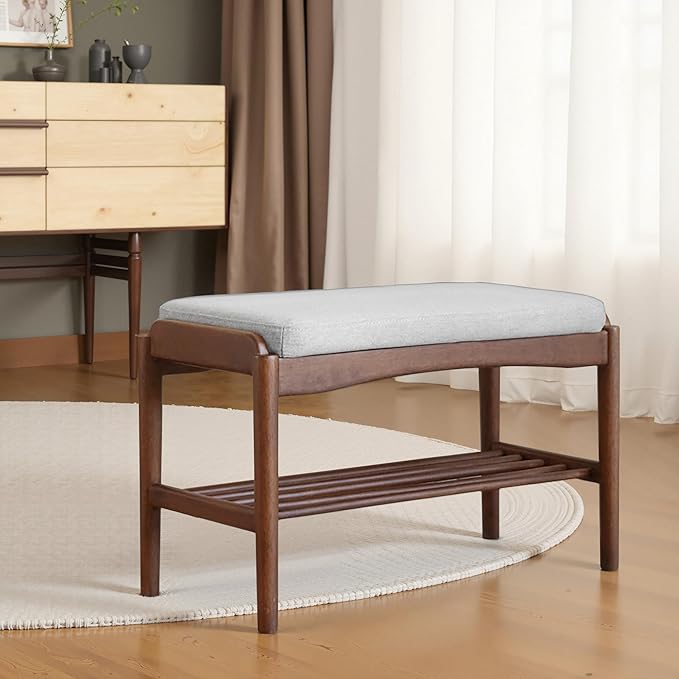Black Walnut Shoe Bench Assembled, Solid Wood Shoe Rack Bench - Image 6