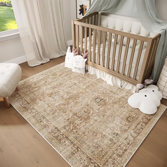 Washable 3x5 Entryway Rug, Boho Non-Slip Vintage Distress Small Rugs - Image 3