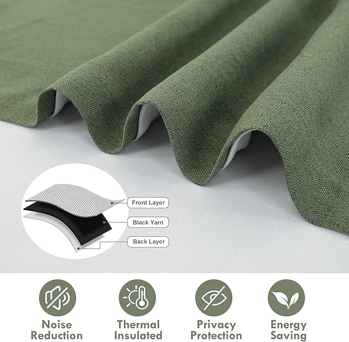 DriftAway Double Layer Linen Blackout Tie Up Curtains Thermal Insulated Fully - Image 5