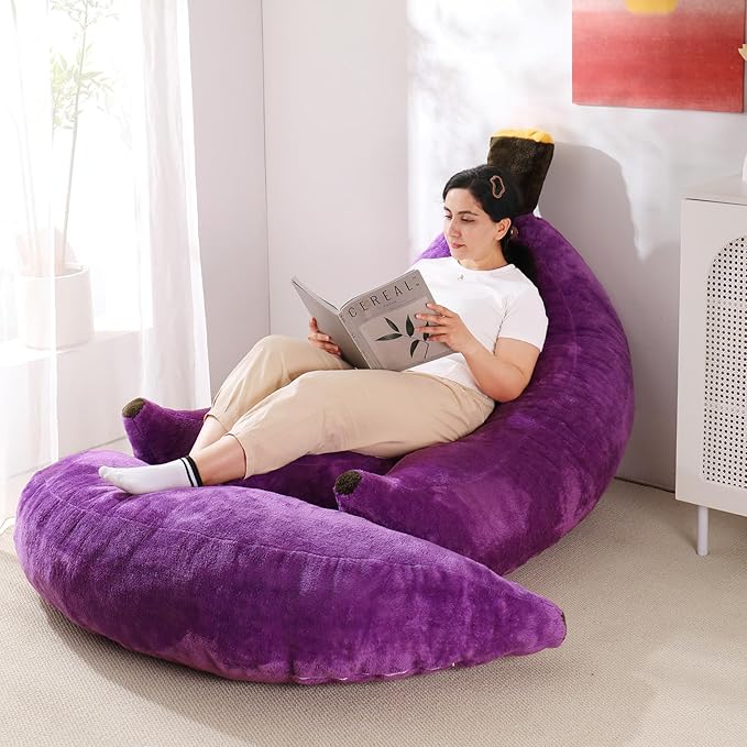 Banana Bean Bag Chair with Ottoman, Floor Sofa Bed with Footrest, Comfy - Image 6