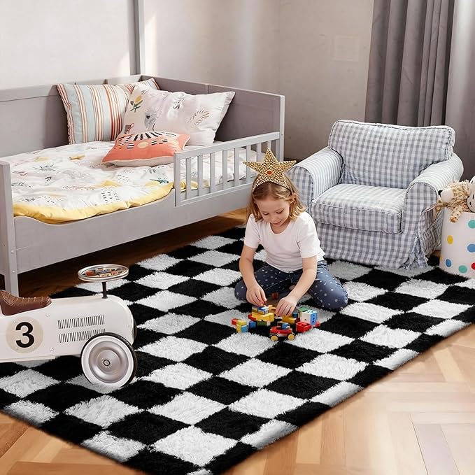 Ophanie Checkered Black & White Rug - Image 3