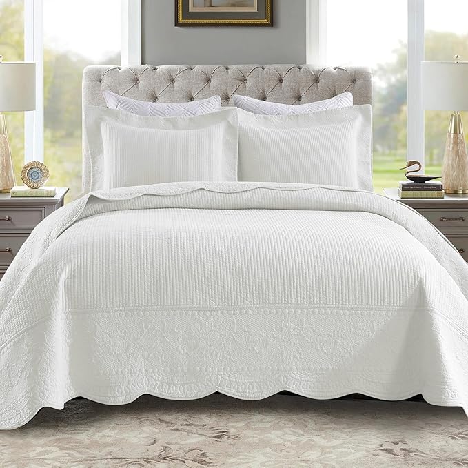 MarCielo 3-Piece 100% Cotton Oversized Bedspread Lightweight Quilt Coverlet by MarCielo