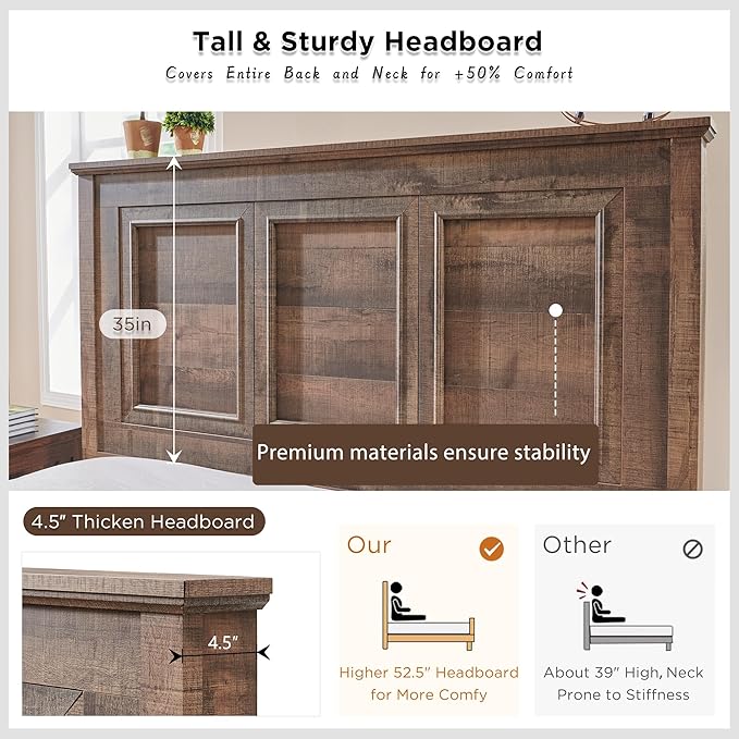 ACCOHOHO Farmhouse Queen Size Bed Frame - Image 4