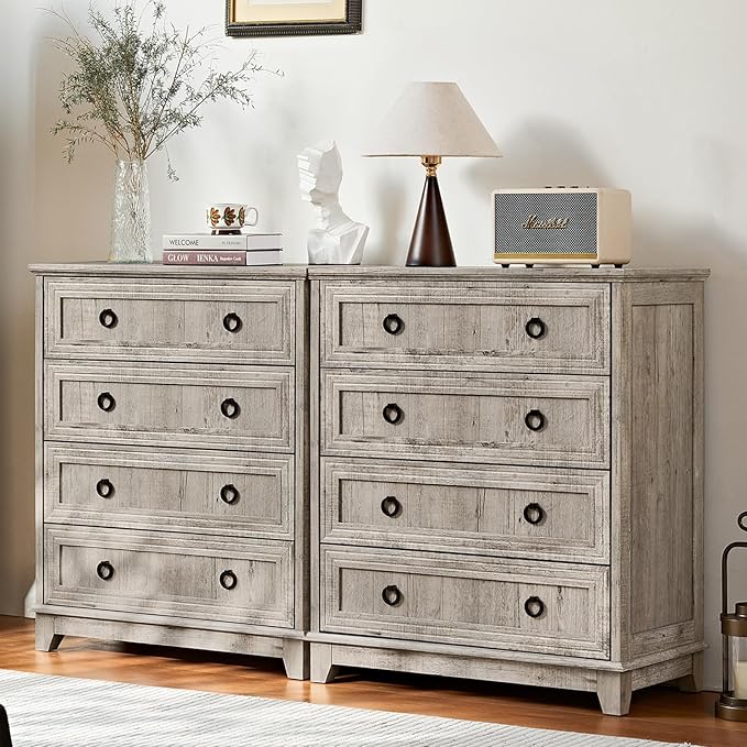 Farmhouse 4 Drawer Dresser for Bedroom Set of 2, Rustic Wood Dresser by Joaxswe