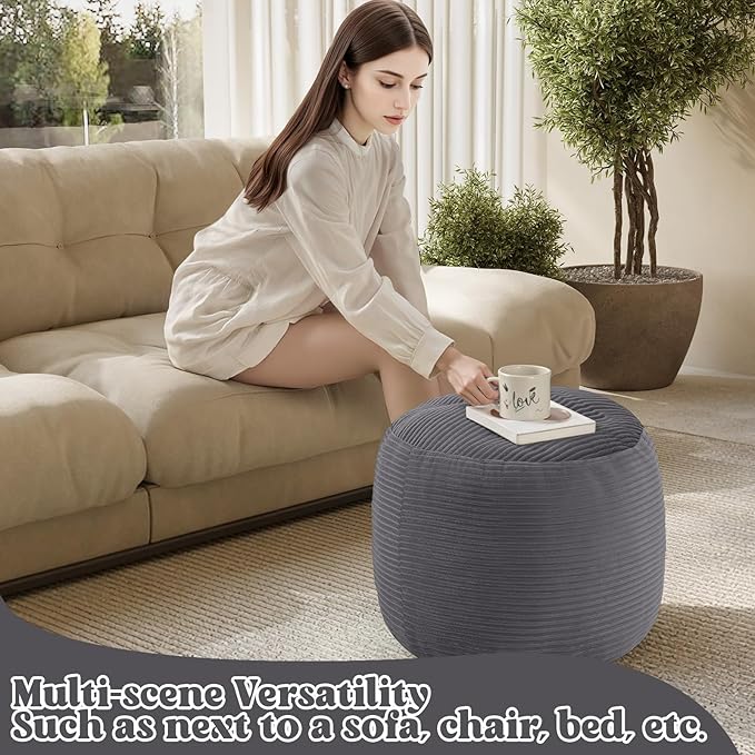 MeMoreCool Stuffed Round Pouf Ottoman Foot Rest, Floor Pouf Foot Stool - Image 6