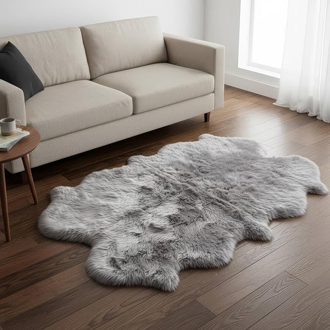Silver Gray Sheepskin Rug for Bedside - Image 3