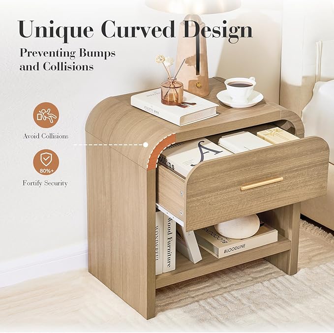 Night Stand 1-Drawer and 1 Storage Shelf Nightstand 24" H Metal Handle Modern - Image 5