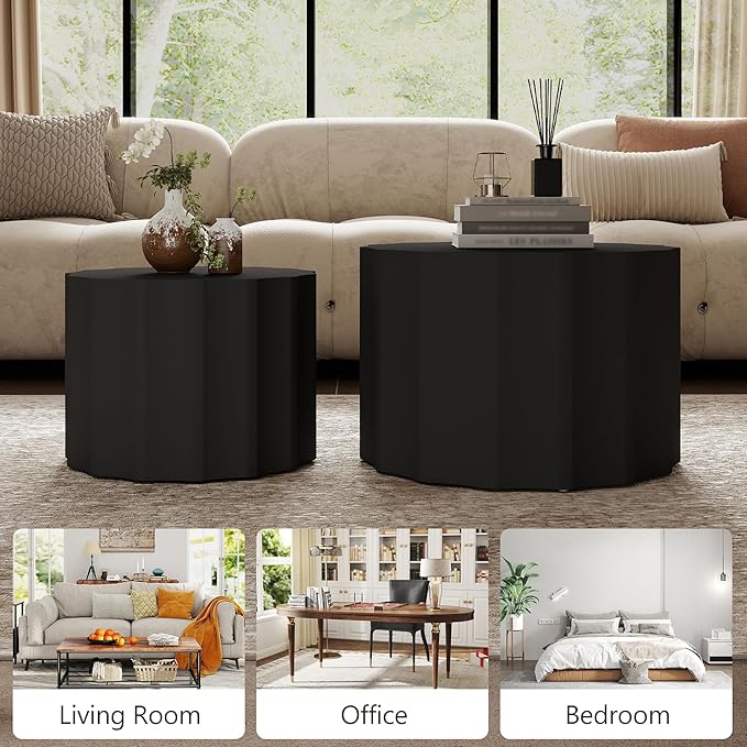 Nesting Coffee Table Set of 2, Round Coffee Tables, Space-Saving Modern Circle - Image 5