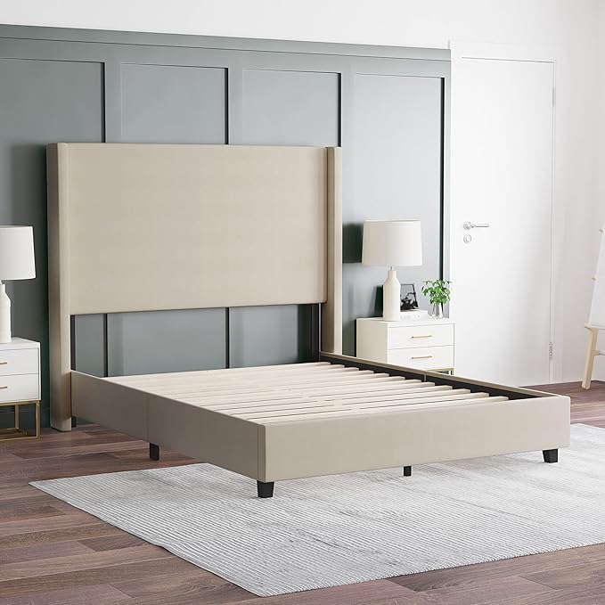 EMMA + OLIVER Nora Queen Size Faux Linen Upholstered Platform Bed - Image 4