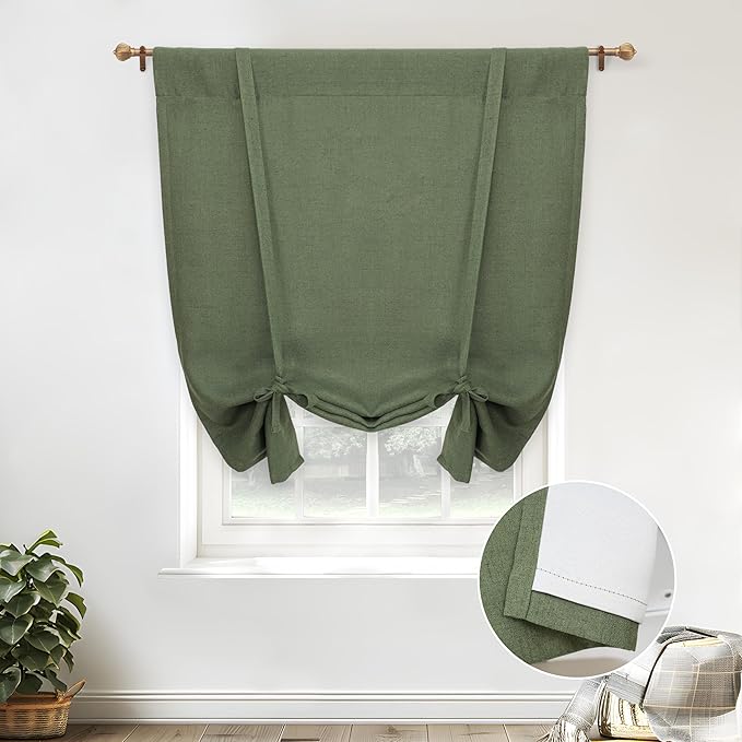 DriftAway Double Layer Linen Blackout Tie Up Curtains Thermal Insulated Fully by DriftAway
