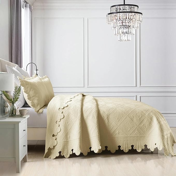 MarCielo 3-Piece 100% Cotton Oversized Bedspread Lightweight Quilt Coverlet - Image 6