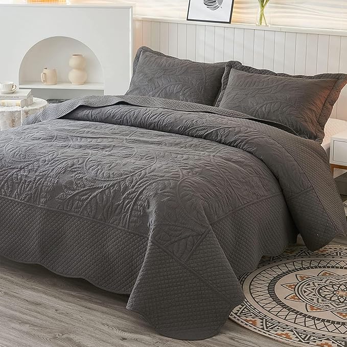 MarCielo 3-Piece 100% Cotton Oversized Bedspread Lightweight Quilt Coverlet - Image 2