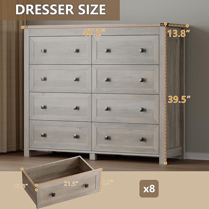 Tall 8-Drawer Dresser, Modern Wooden Storage Chest of Drawers, Dresser TV Stand - Image 2