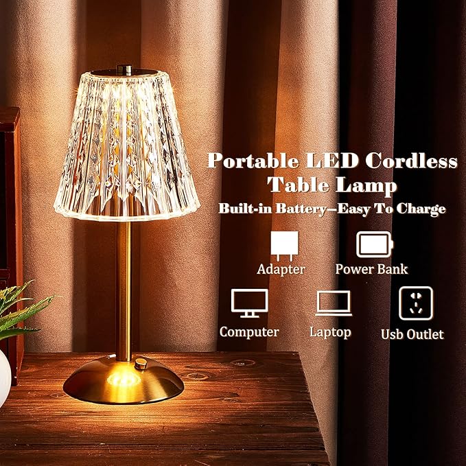 Liliful 2 Pcs Cordless Table Lamp Rechargeable Touch LED Small Gold Portable - Image 3