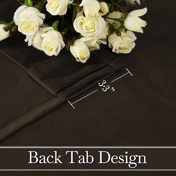 RYB HOME Brown Velvet Curtains 102 inches, Back Tab Soft Fabric Room Darkening - Image 3