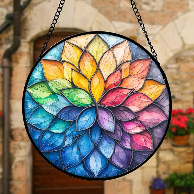 DASTOLL Stained Glass Window Hanging, Colorful Flower Petals Sun Catchers - Image 3
