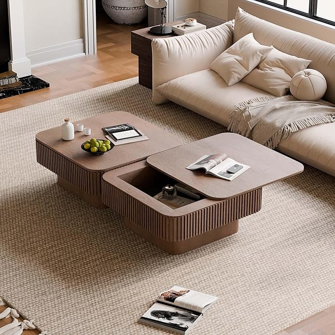 Square Small Coffee Table with Storage, Modern Wooden Coffee Table with Solid - Image 8