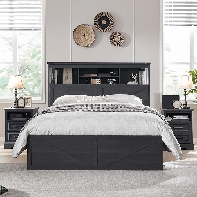 ACCOHOHO Full Bed Frame with 52" Tall Headboard and 4 Drawers, LED Light by ACCOHOHO