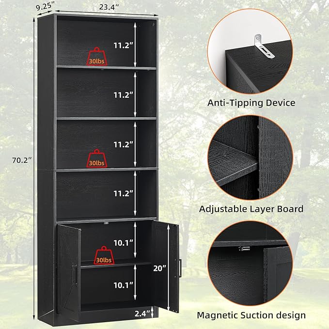 RWYHG 70in Tall Bookshelf 6 Tier Bookcase - Image 2