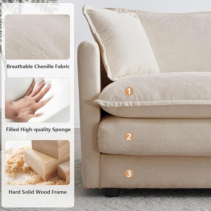mikibama 41.4" W Single Seat Sofa, Chenille Comfy Deep Upholstered Couch - Image 4