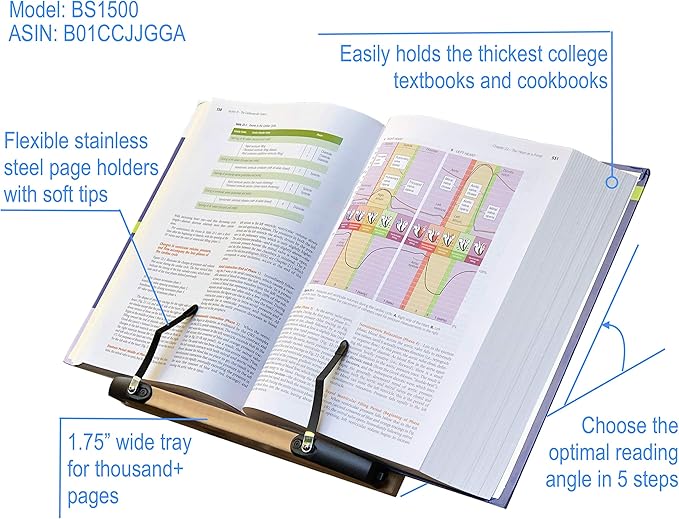 A+ Book Stand BS1500 11.8x8.5 Portable Adjustable Foldable Bookstand Holder - Image 2