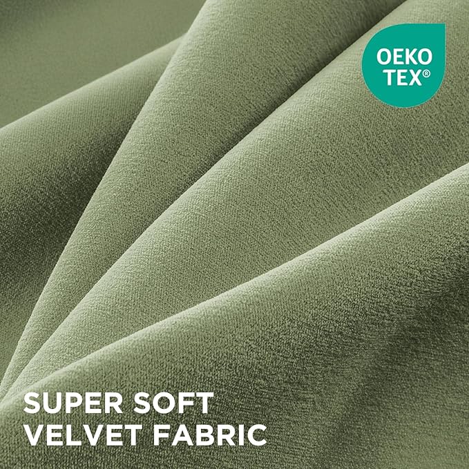 Joydeco Coconut Green Velvet Curtains 84 Inches 2 Panels, Luxury Thermal - Image 2